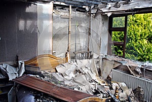 Destroyed home after a fire