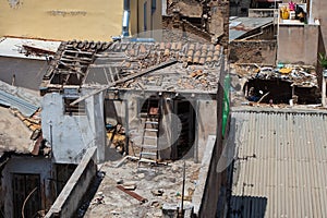 Destroyed house in the central district of Athens