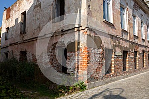 Destroyed house. Remains of old houses. Ruin. Apocalypse. Abandoned city. Ghost town