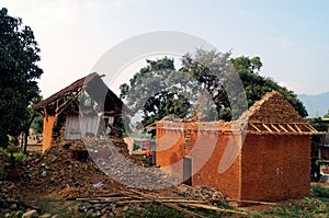Destroyed house in a village