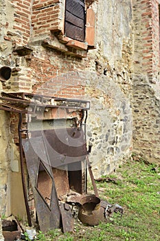 Destroyed kitchen in the house during World War 2 at Oradour-sur-Glane