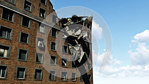 Destroyed multistory apartment building