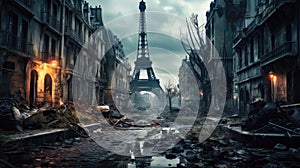 Destroyed Paris, fiction fantasy view of post apocalypses in Europe