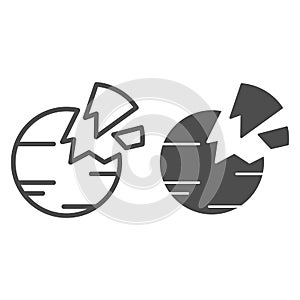Destroyed planet line and glyph icon. Broken planet vector illustration isolated on white. Space outline style design