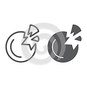 Destroyed planet line and glyph icon, space and science, broken planet sign, vector graphics, a linear pattern