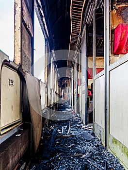 Destroyed railway carriage