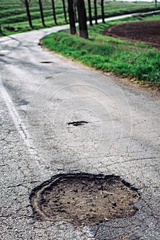 Destroyed road in countryside