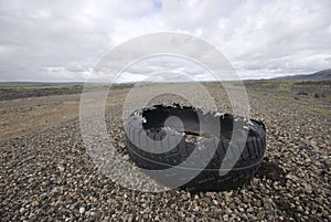 Destroyed rubber tire photo