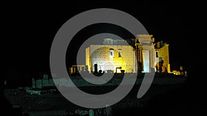 Destroyed temple of Baal in Palmyra, Syria at night photo