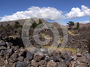 Destroyed walls of the ancient city of Raqchi