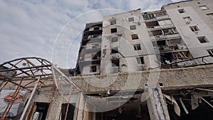 Destroyed by war building in Borodyanka, Ukraine