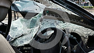 Destroyed Windshield Front Part Car