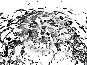 Destructed or broken glass on white isolated