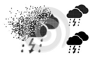 Destructed and Halftone Pixelated Thunderstorm Icon