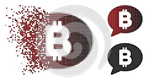 Destructed Pixel Halftone Bitcoin Message Balloon Icon photo