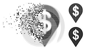 Destructed Pixel Halftone Dollar Map Pointer Icon