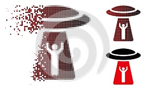 Destructed Pixel Halftone Man Abduction UFO Icon