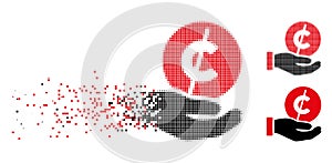 Destructed Pixelated Halftone Coin Micropayment Hand Icon photo