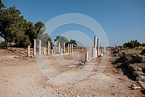 The destruction of the colony is the remnants of Greek culture in the city of Side Turkey. Archaeological site in a tourist town