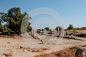 The destruction of the colony is the remnants of Greek culture in the city of Side Turkey. Archaeological site in a tourist town