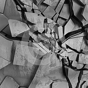 Destruction demolition concrete wall fragments of explosion