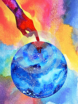 Destruction human hand to our earth watercolor painting illustration design hand drawing