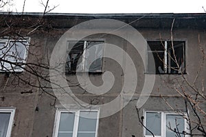 Destruction from shelling in the Donbas. Broken housing photo