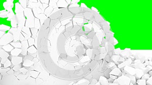 Destruction white wall on green screen 3d style destroy obstacle