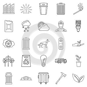 Destructive nature icons set, outline style