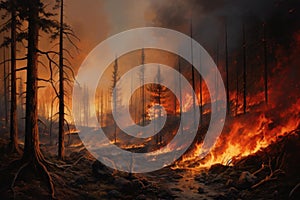 Destructive Standing forest fire. Generate Ai photo