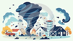Destructive Tornado Hitting a Suburban Neighborhood Illustration photo