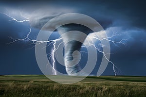 Destructive tornado unleashes formidable power with lightning strikes
