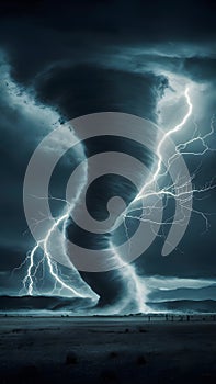 Destructive tornado unleashes formidable power with lightning strikes photo