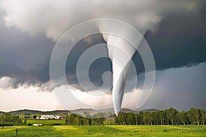 Destructive Twister Barreling Across Farm Fields.