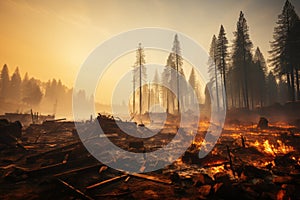 Destructive wildfire in dense forest - environmental havoc and ecological threat
