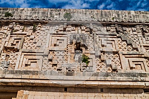 Detaail of the stonework at the Palacio del Gobernador Governor`s Palace building in the ruins of the ancient Mayan city photo