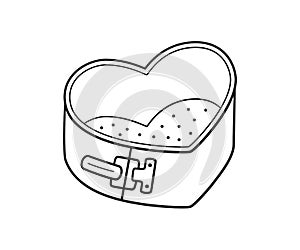 Detachable baking dish in heart shape with removable bottom. Hand rawn non-stick sponge cake pan. Vector illustration in