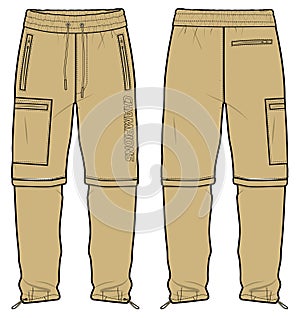 Detachable Jogger bottom Pants design flat sketch vector illustration, Casual cargo pants concept with front and back view,