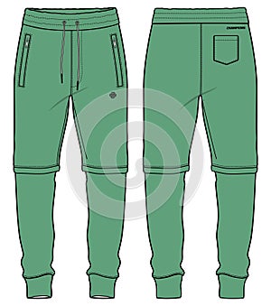 Detachable Jogger bottom Pants design flat sketch vector illustration, Casual cargo pants concept with front and back view,