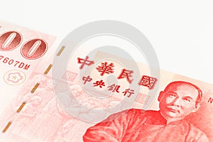 Detail of a 100 taiwan dollar bank note obverse with copy space