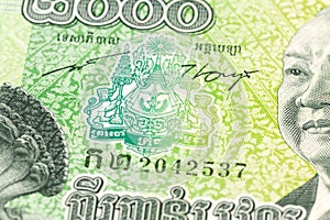 Detail of 2000 cambodian riel bank note obverse