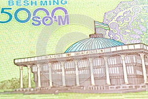 Detail of a 5000 usbek som banknote reverse