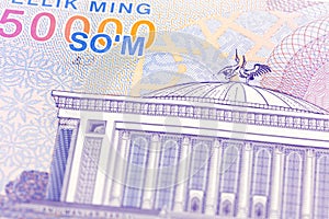 Detail of a 50000 usbek som banknote reverse
