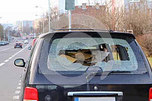 The detail of an abandoned broken car