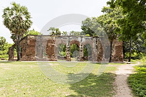 Details of abandoned half-ruined medieval temple india