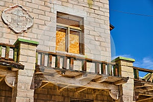 Detail of abandoned train station building second floor