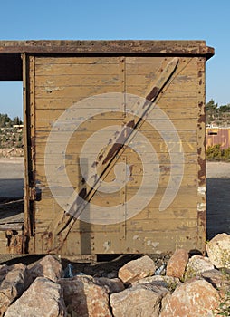 Detail of abandoned wooden railway car