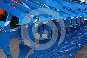 Detail of an agricultural machine on display at an agricultural fair