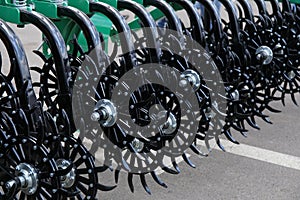 Detail of an agricultural machine on display at an agricultural fair