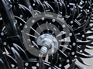 Detail of an agricultural machine on display at an agricultural fair